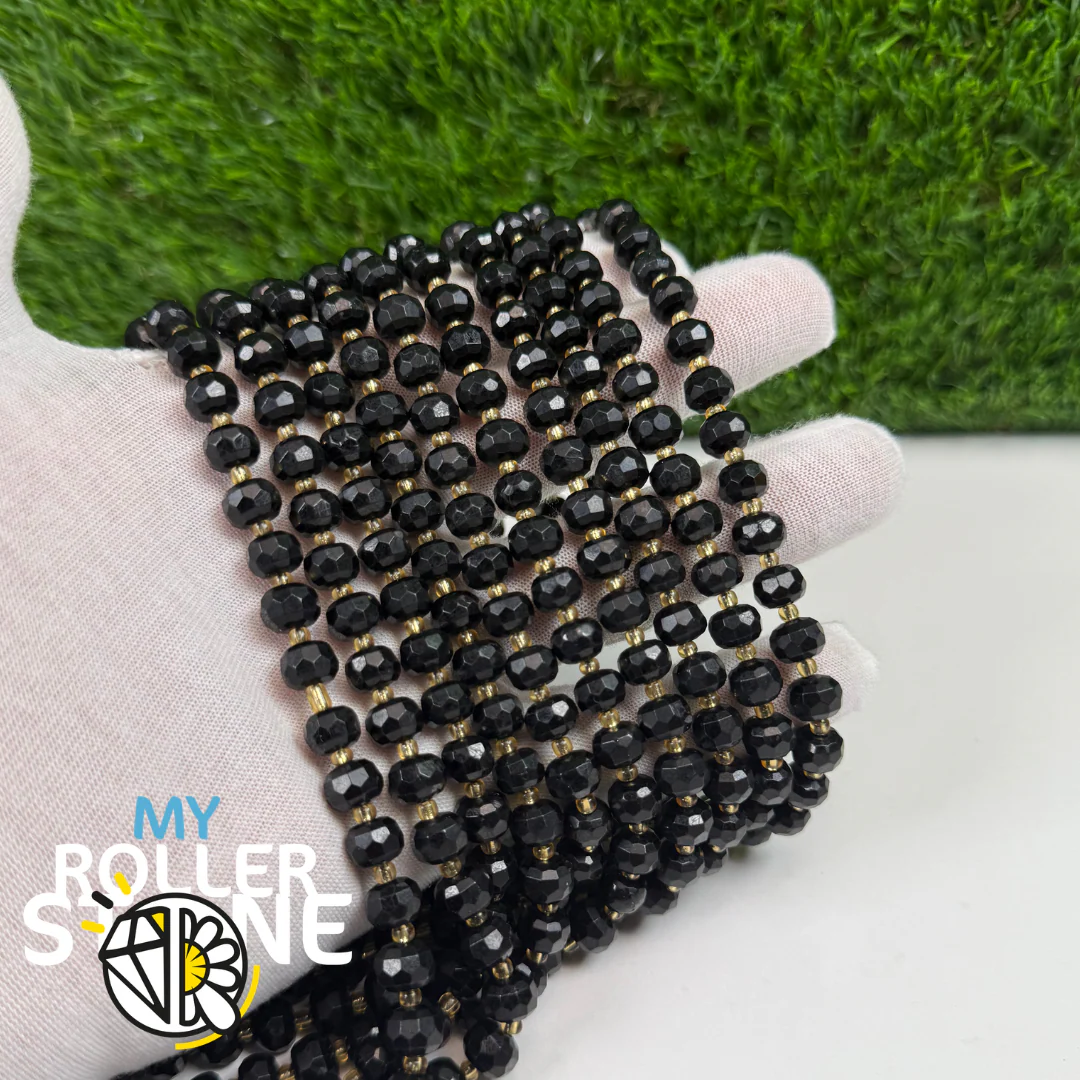 Perle Rondelle Bombée Facettée Tourmaline noire