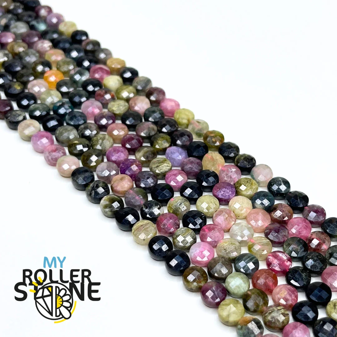 Perle Tourmaline Multicolore rond plat facettée - Image 2