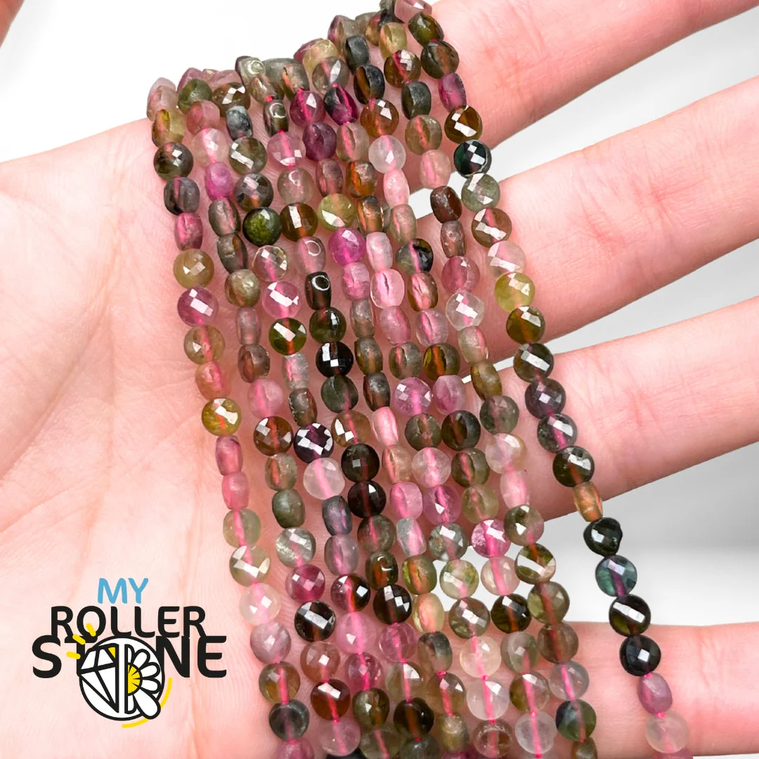 Perle Tourmaline Multicolore rond plat facettée - Image 3
