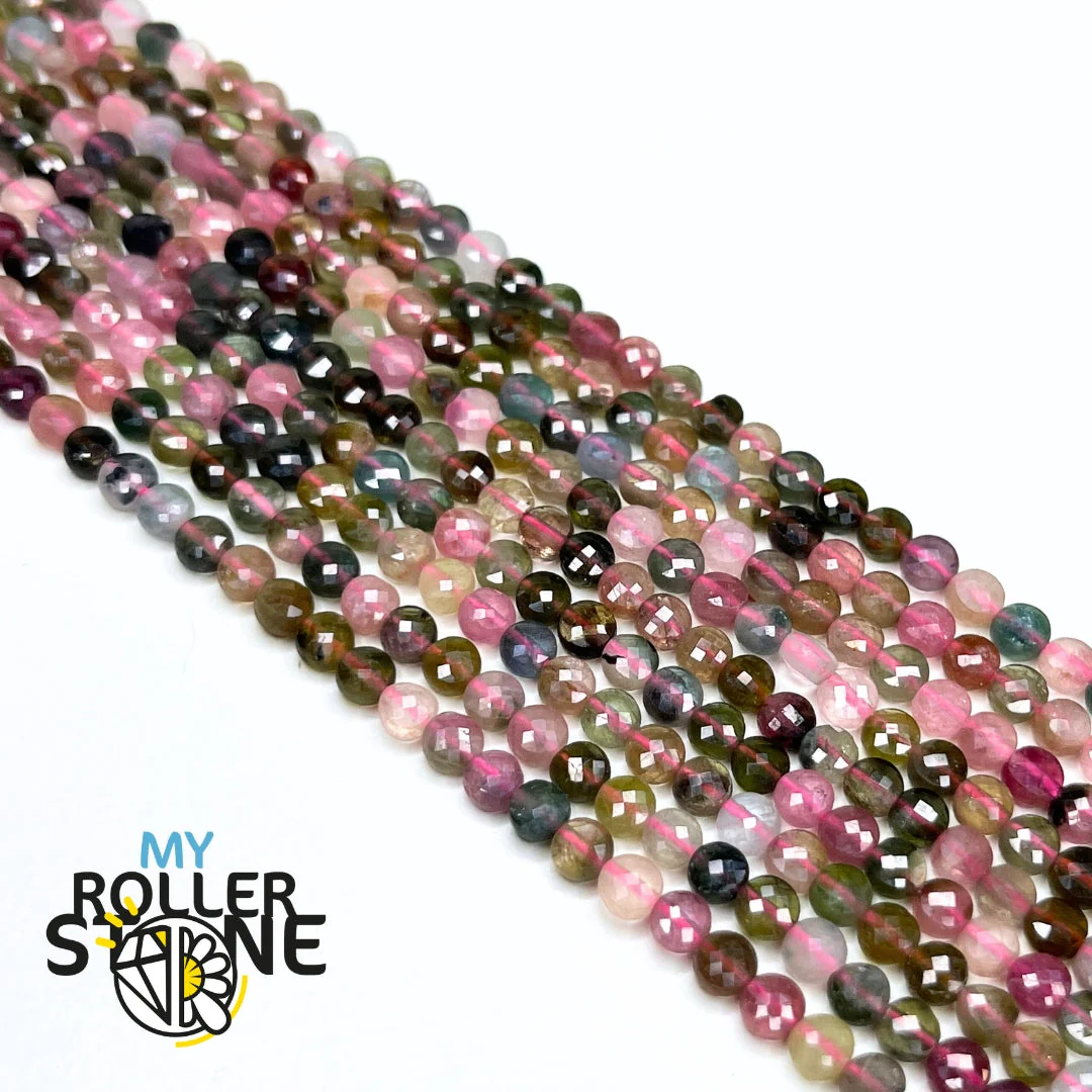 Perle Tourmaline Multicolore rond plat facettée - Image 4