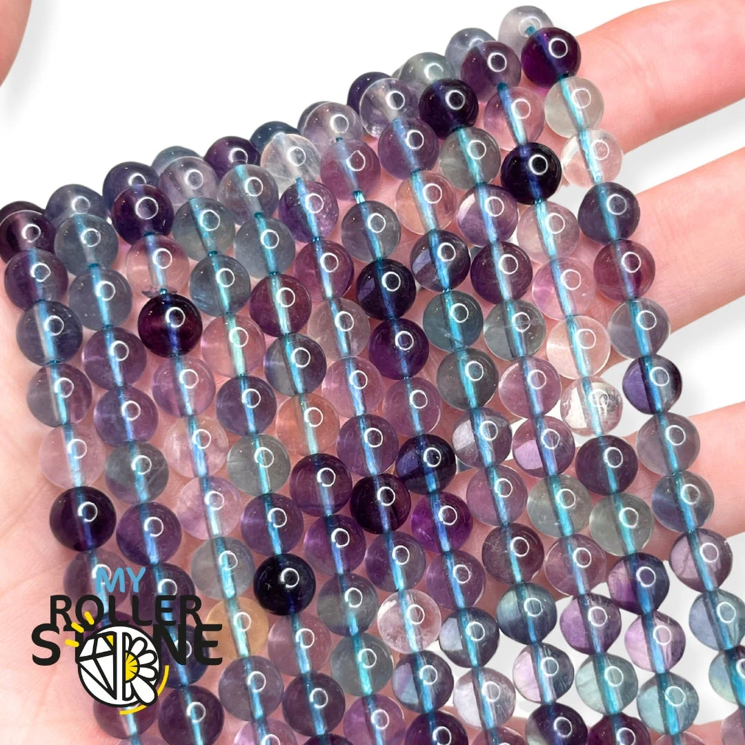 Perle Fluorite Mixte (Arc-en-ciel, Bleue, Verte) 5A - Image 3