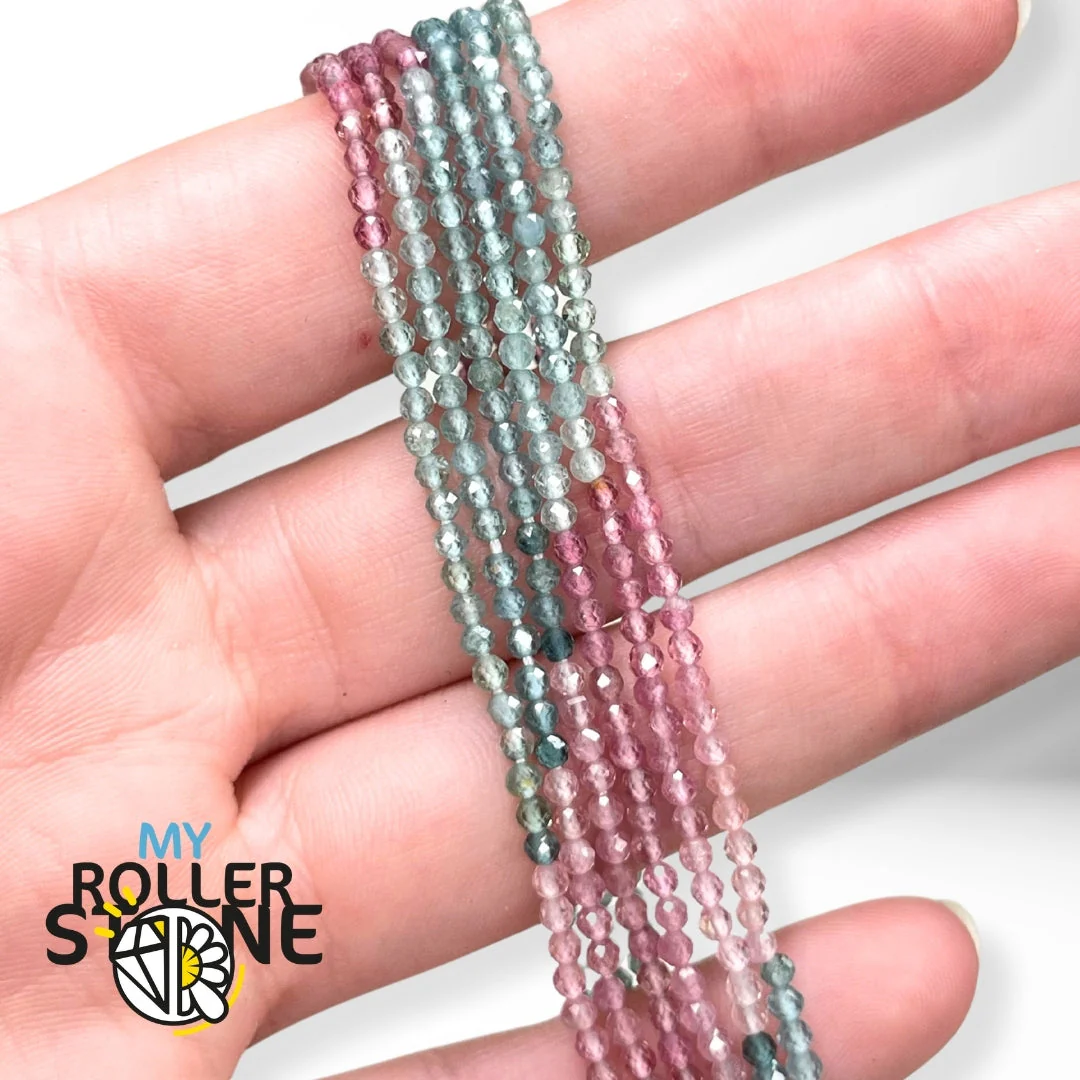 Perles Rondes Facettées Tourmaline Rose et Bleue 5A