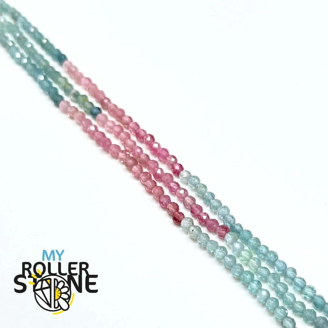 Perles Rondes Facettées Tourmaline Rose et Bleue 5A - Image 2