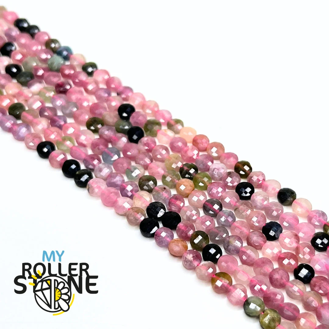 Perles Rondes Plates à facettes Tourmaline Multicolore - Image 2