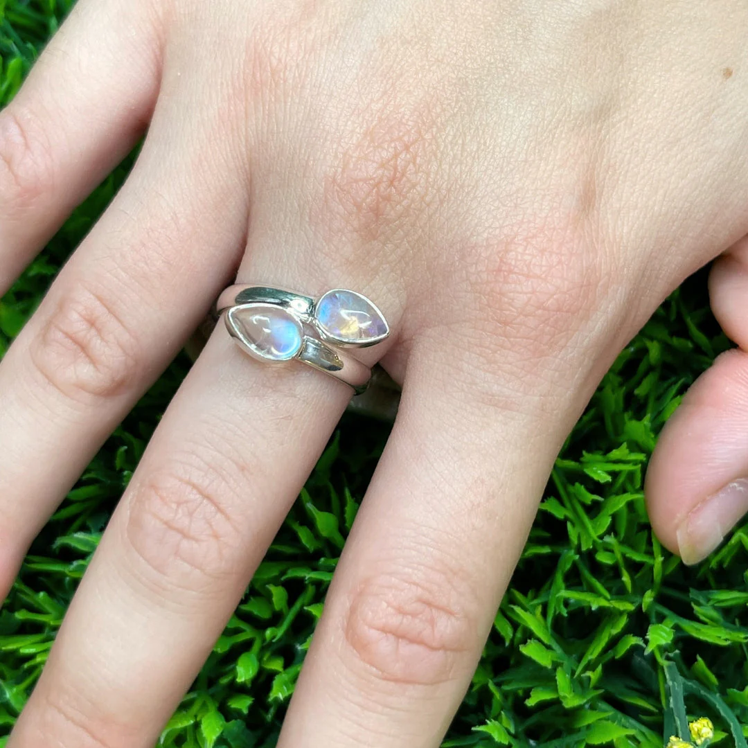 Bague Pierre de Lune Blue Fire #100 - Image 2