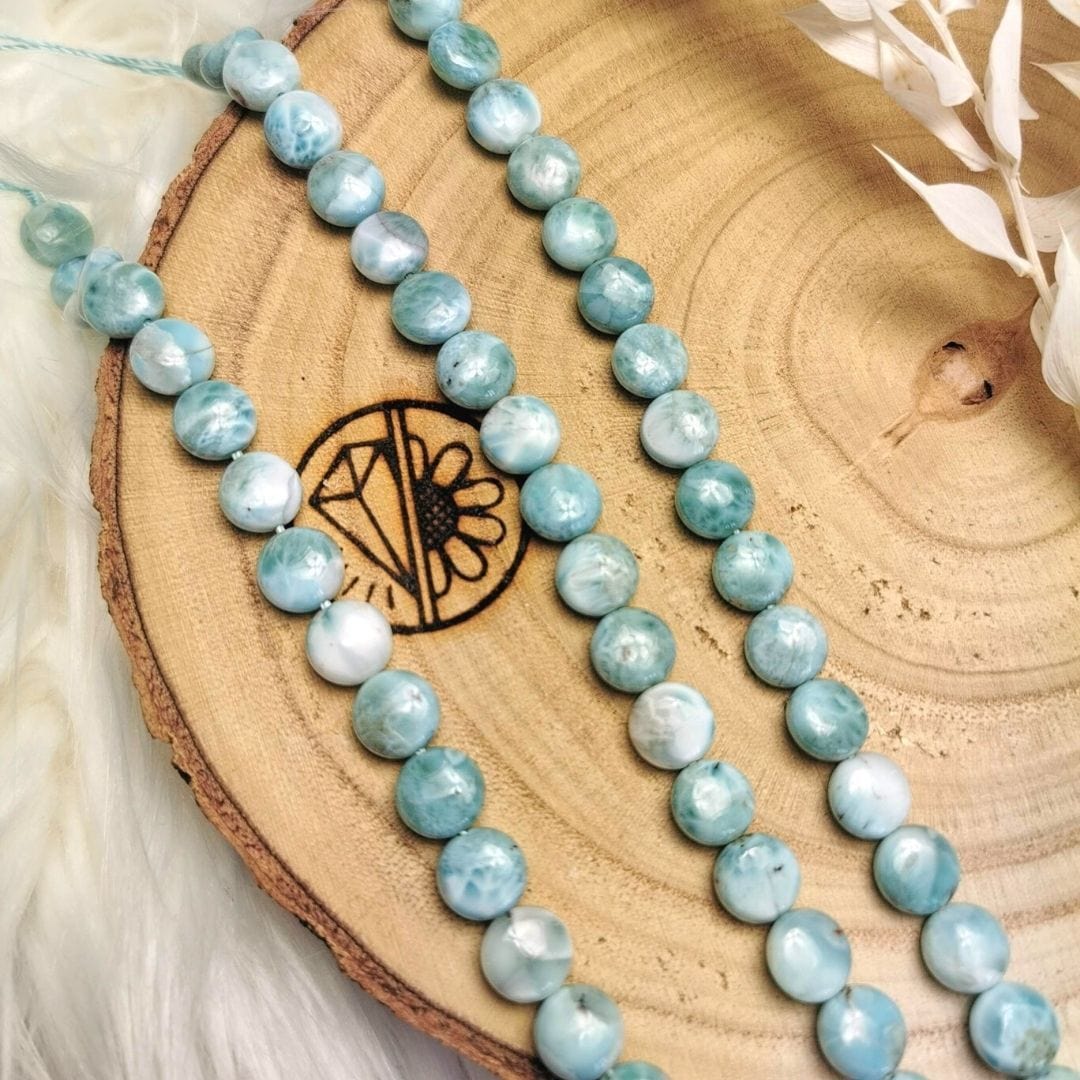 Perle ronde plate Larimar percée