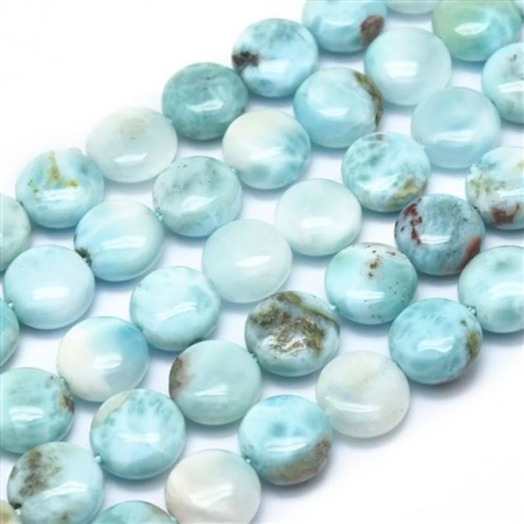 Perle ronde plate Larimar percée - Image 3