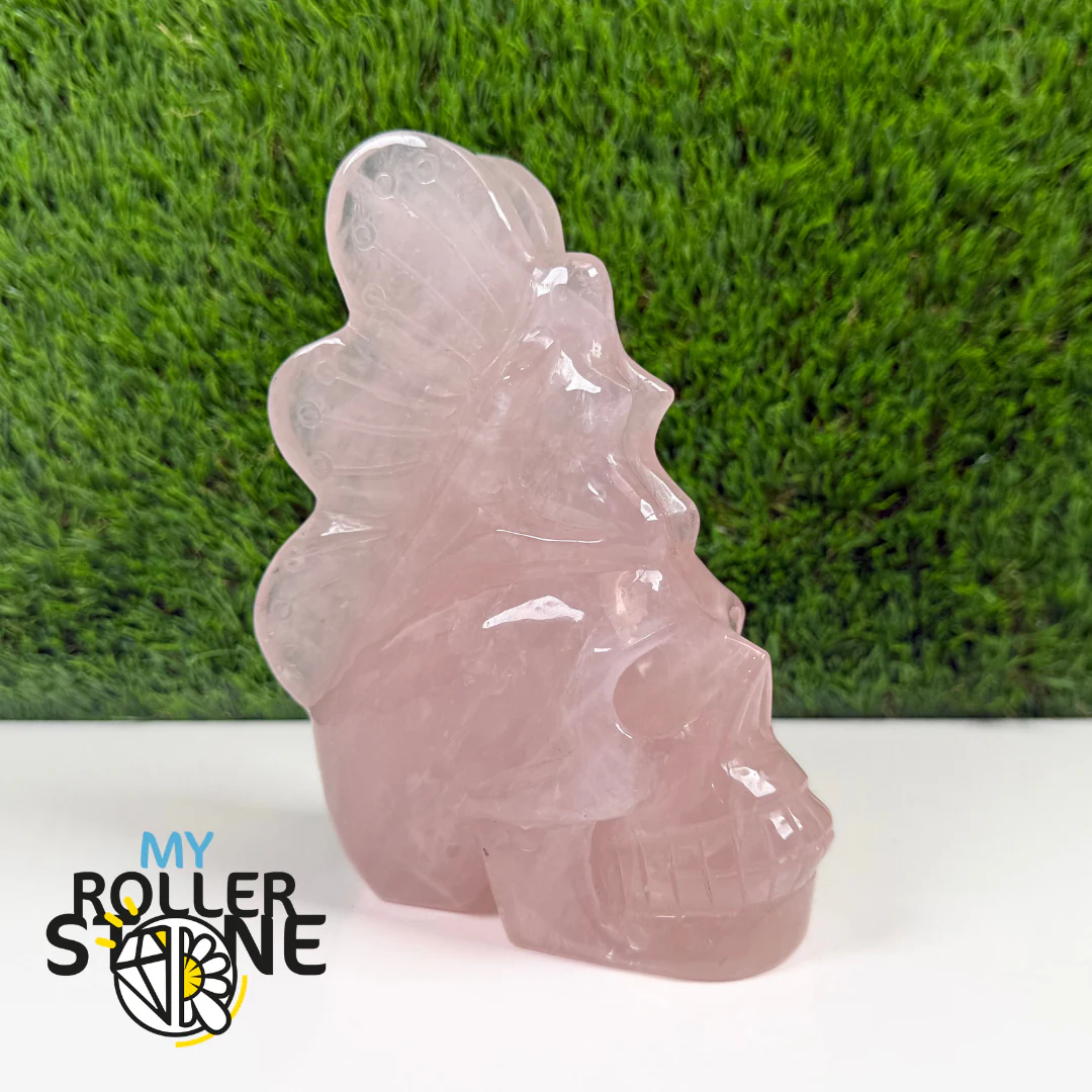 Sculpture en Crâne et Ange en Quartz rose - Image 2