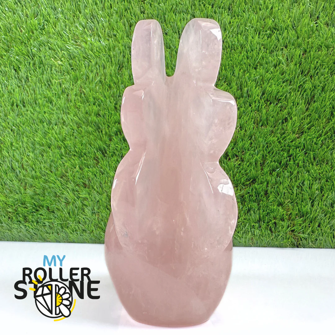 Sculpture en Crâne et Ange en Quartz rose - Image 3