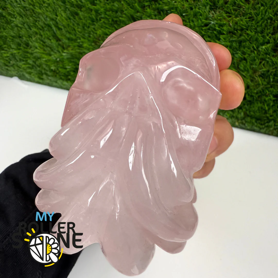 Sculpture en Quartz rose Tete de Mort et Pieuvre - Image 4