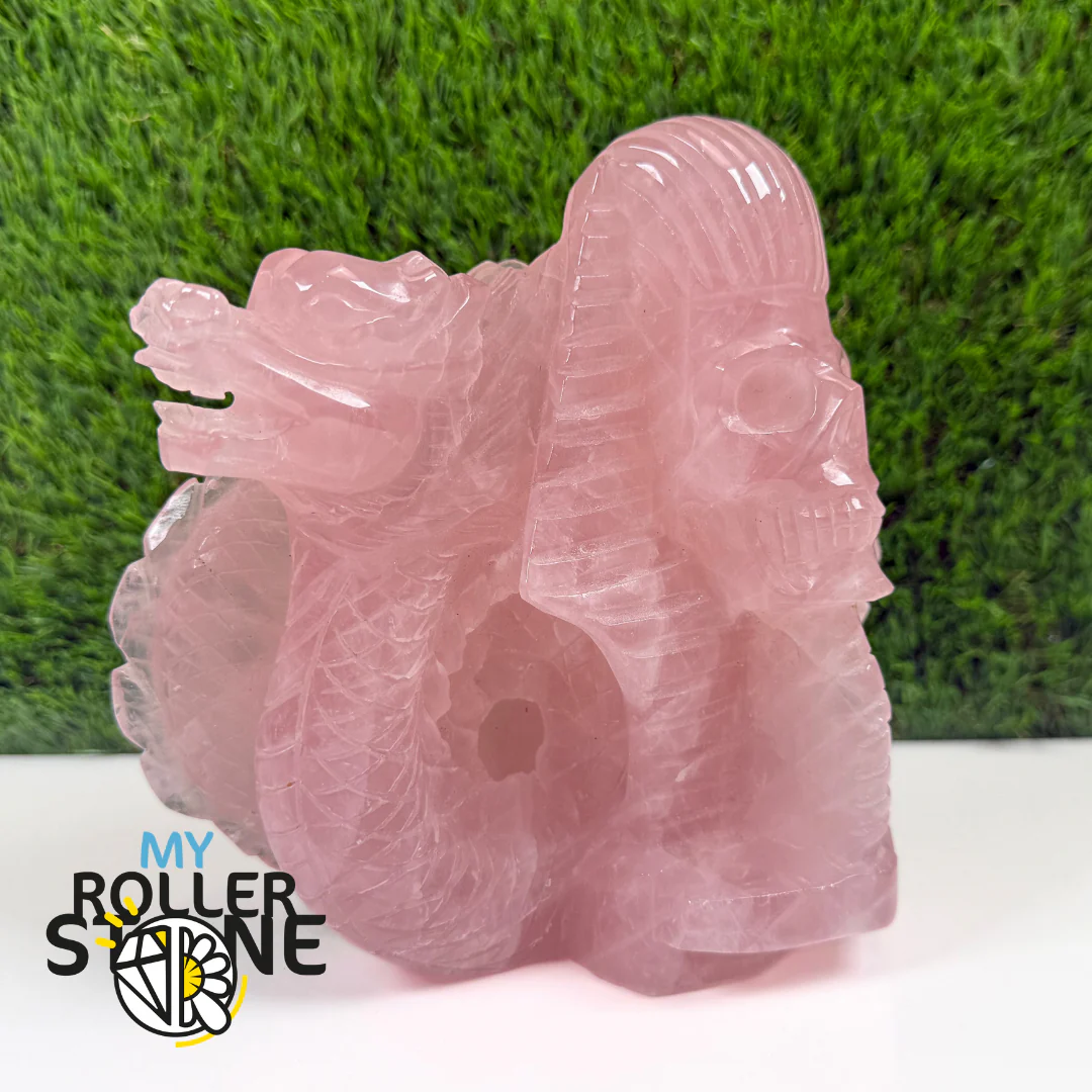 Sculpture en Quartz rose Tete de Pharaon et Dragon - Image 2