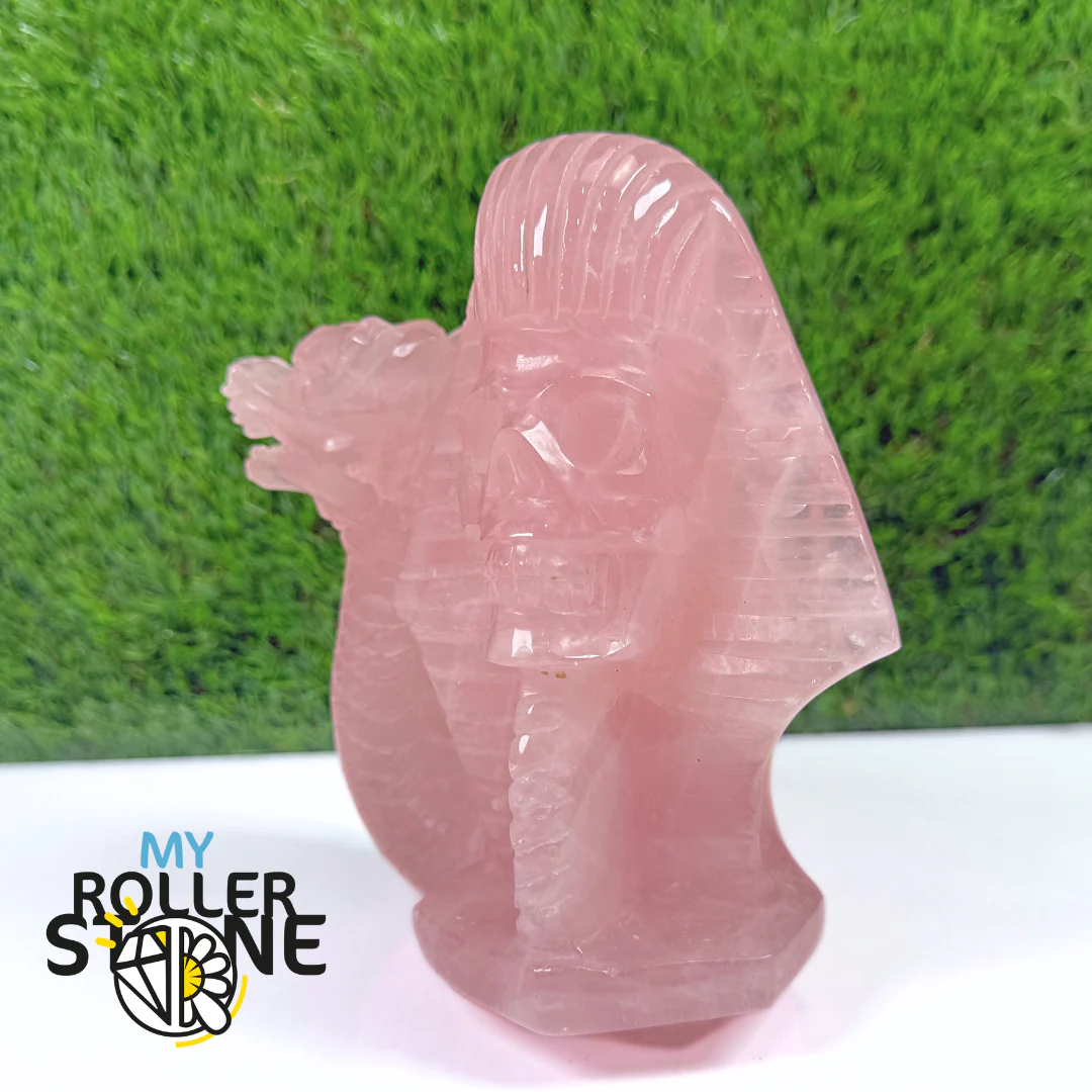 Sculpture en Quartz rose Tete de Pharaon et Dragon - Image 3