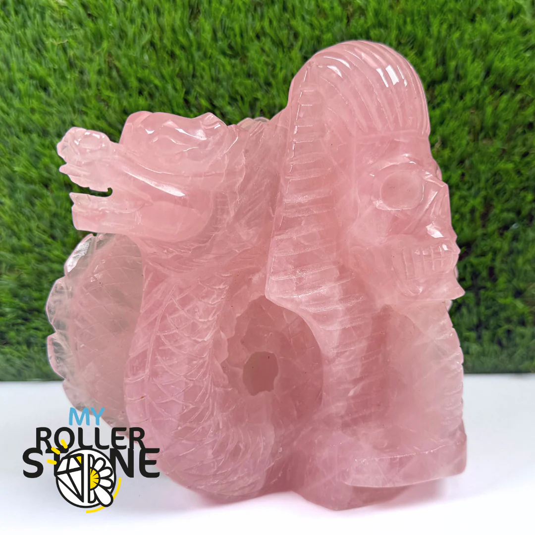 Sculpture en Quartz rose Tete de Pharaon et Dragon - Image 5