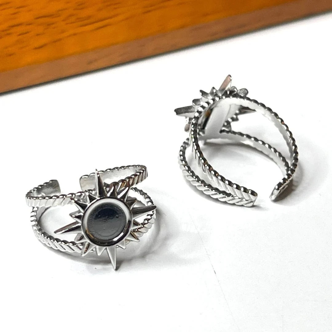 Support Bague Cabochon Soleil argenté