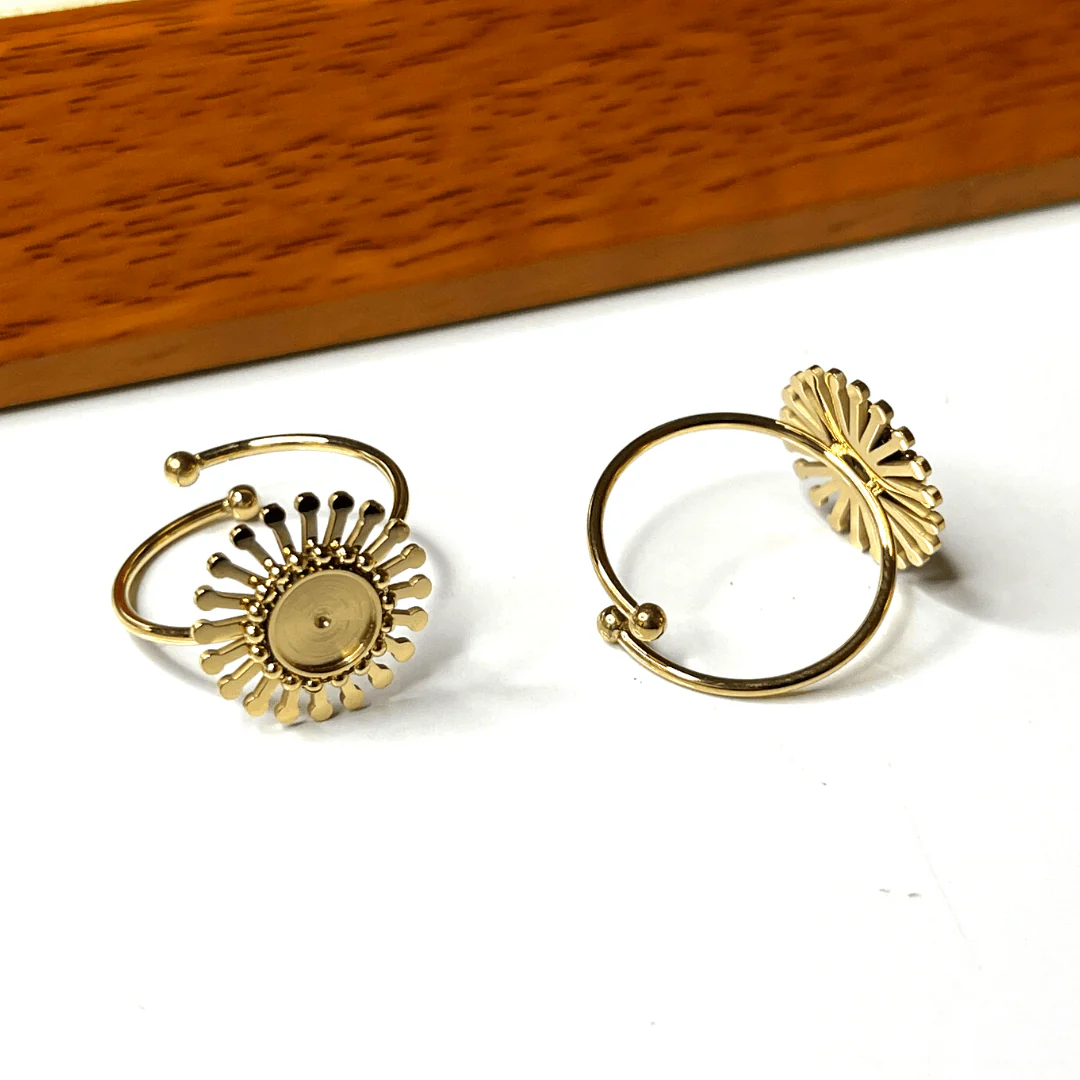 Support Bague Cabochon Fleur Argenté/Doré - Image 2