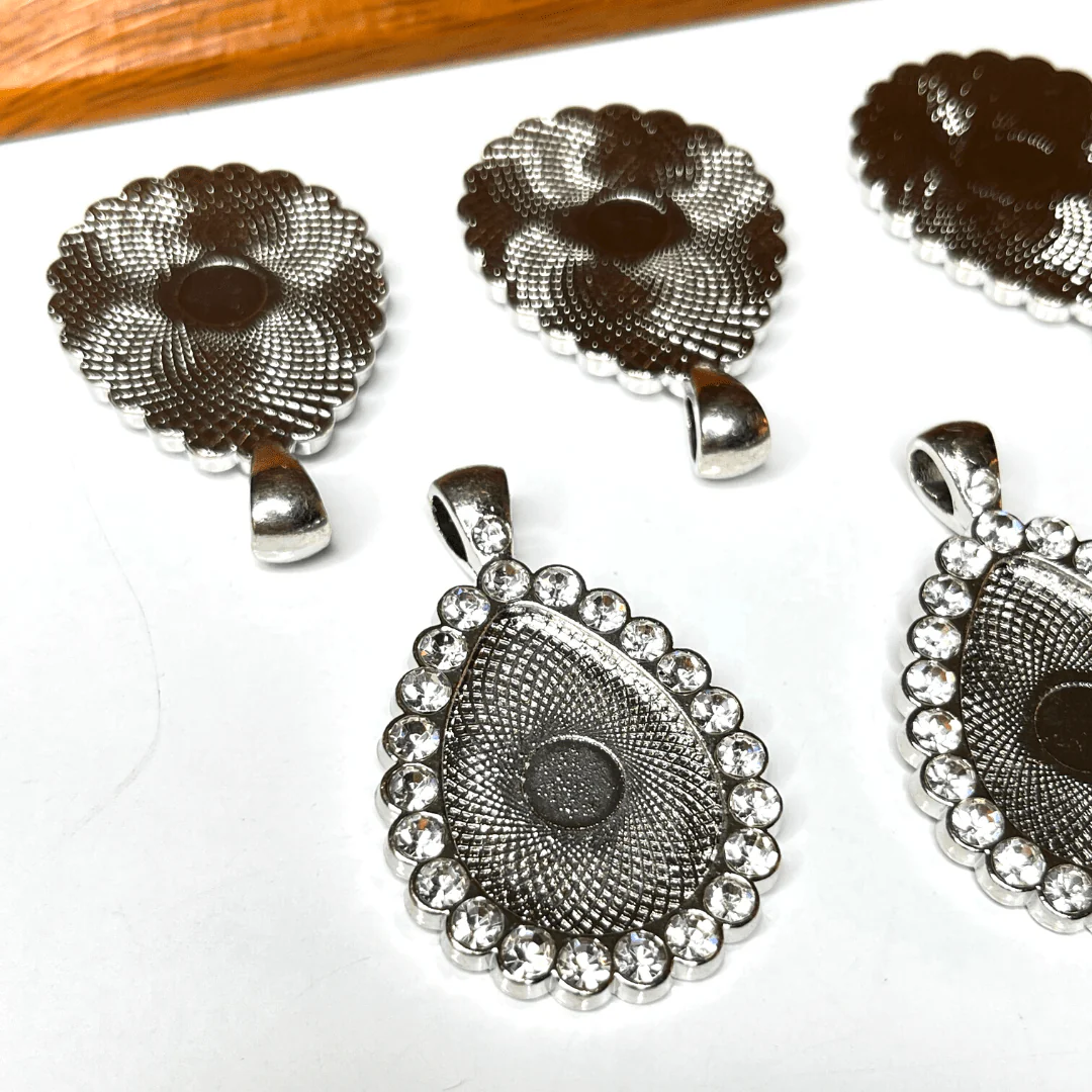 Support Pendentif Cabochon Goutte Platine